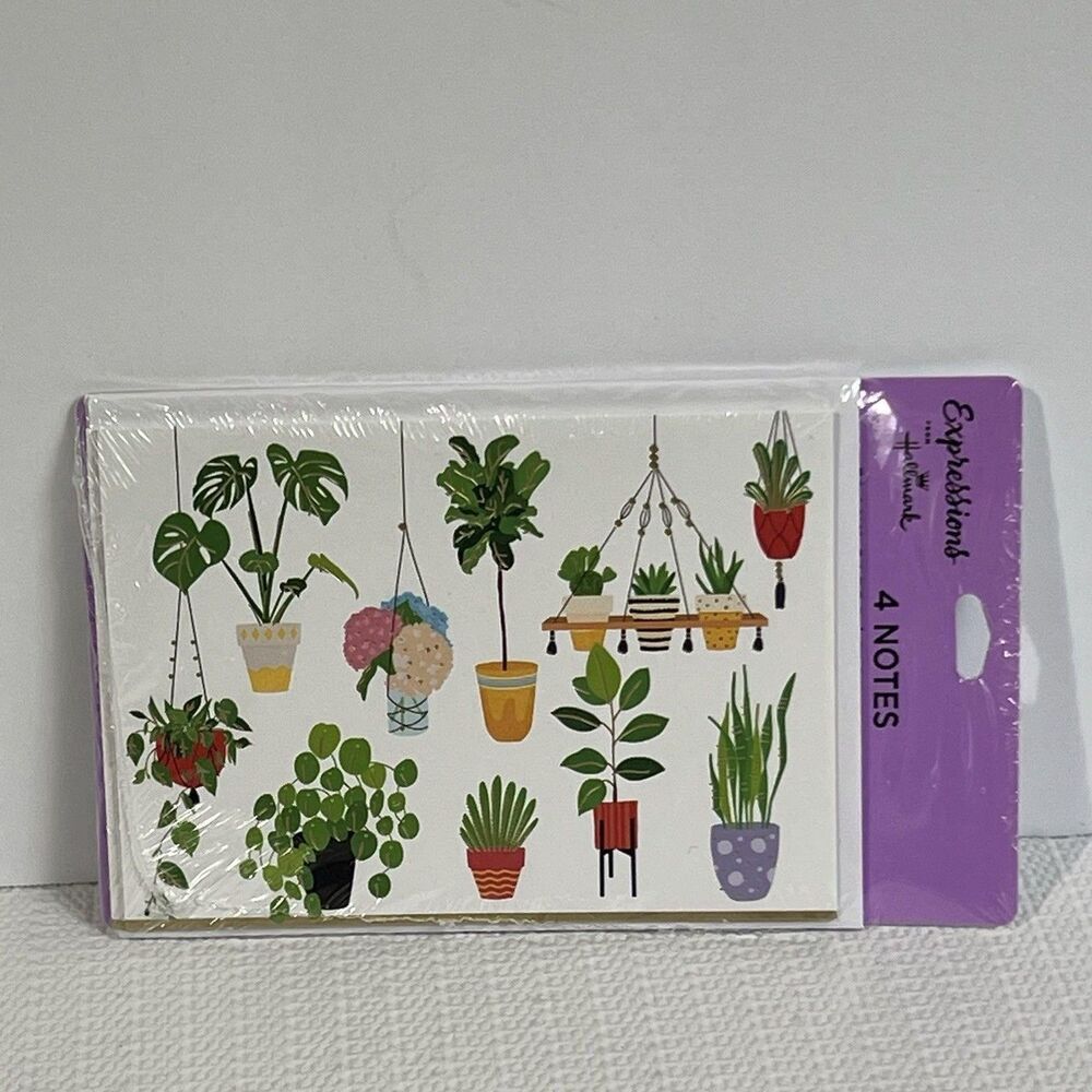 Hallmark Expressions Potted Plants Blank Note Cards Set of 4 Cards & Envelopes